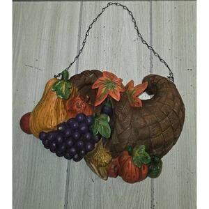 Vintage Thanksgiving Cornicopia Horn Plenty Molded Wall Plaque Fall Flaw